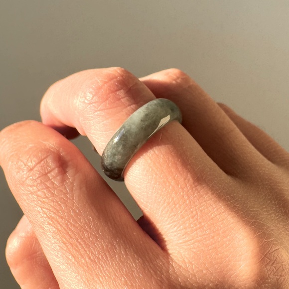 Burmese Jadeite Dark Green Watercolor Jade Ring, Size 5.75 - Picture 1 of 5